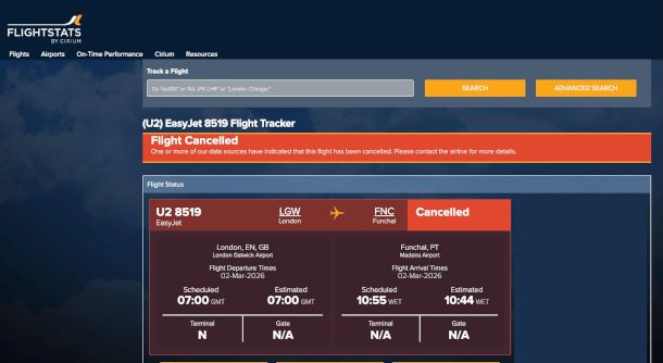 schermata sito FlightStats