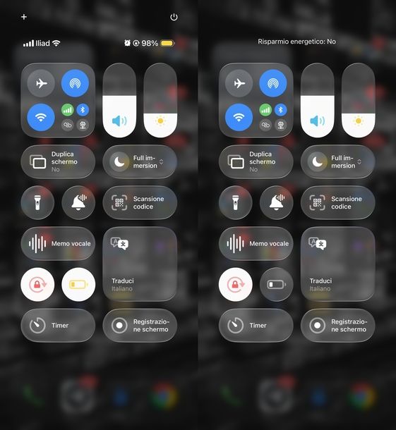 Disattivare risparmio energetico iPhone