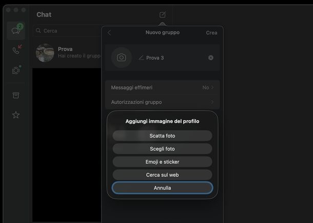 Creare gruppo su WhatsApp macOS