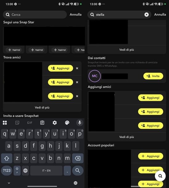 Trovare amici Snapchat nome utente