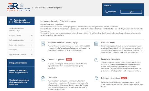 area personale sito Agenzia delle Entrate Riscossioni