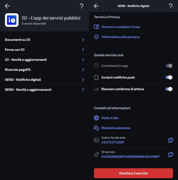 schermate app IO servizio SEND