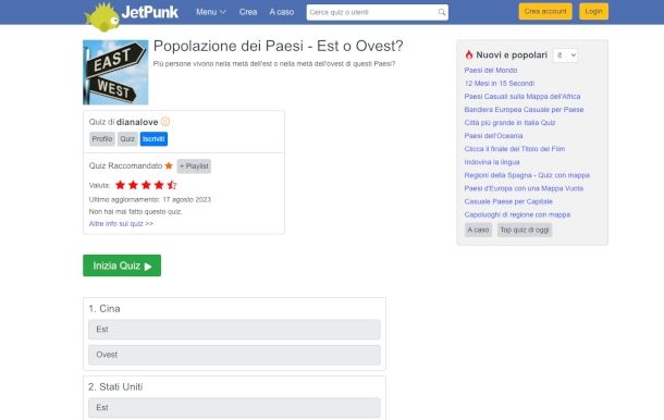 schermata sito JetPunk