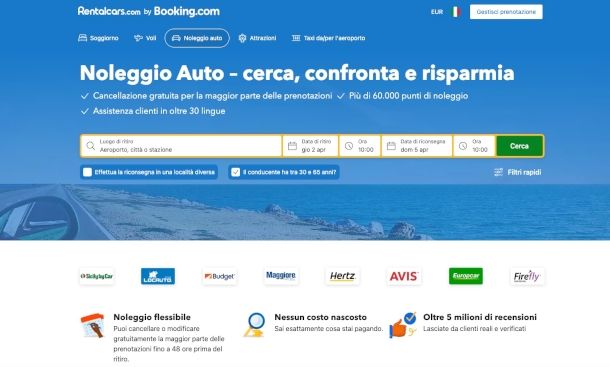 home page sito Rentalcars