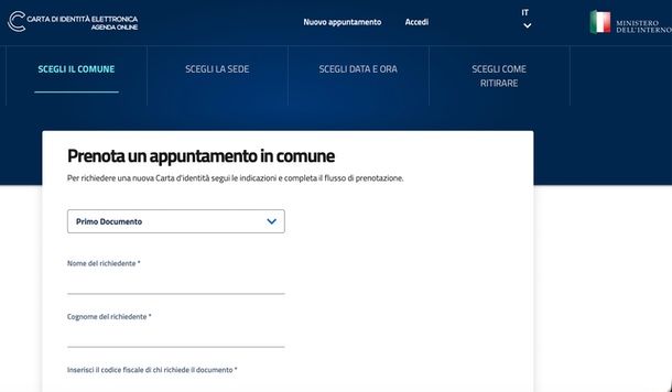 richiedere CIE online