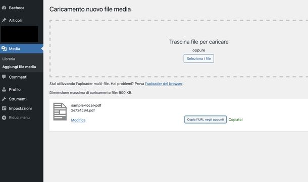 Creare link PDF WordPress