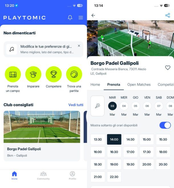 App per prenotare campi padel