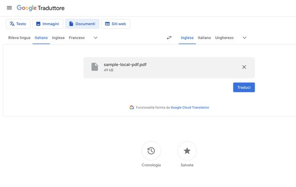 Tradurre testo con Google Traduttore Web