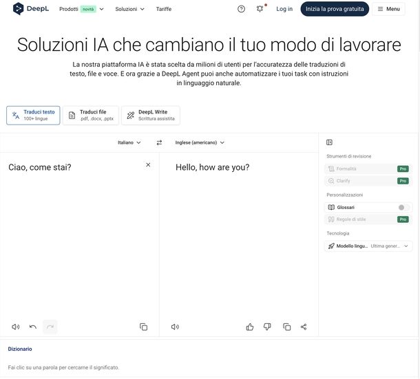 Tradurre testo con DeepL Web