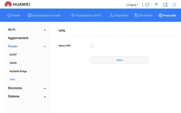 Disattivare VPN router Huawei