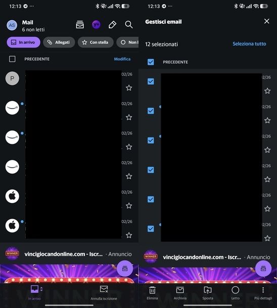 Eliminare tutte email Yahoo Mail Android