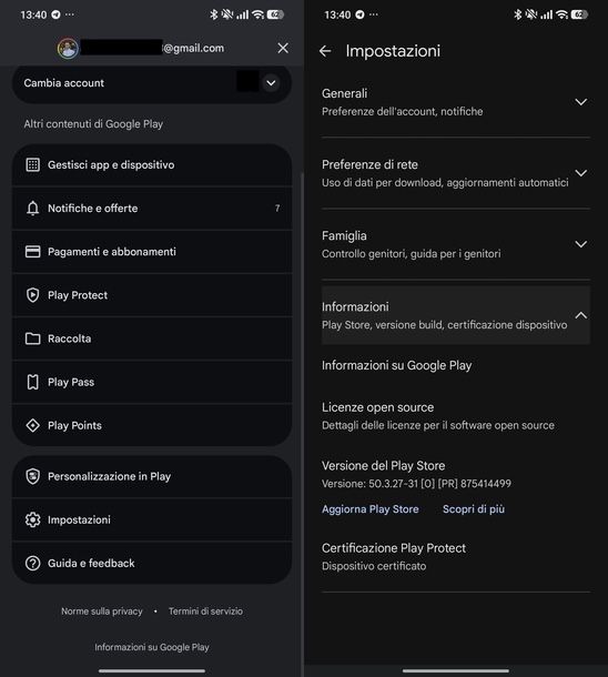Verificare certificazione Play Protect