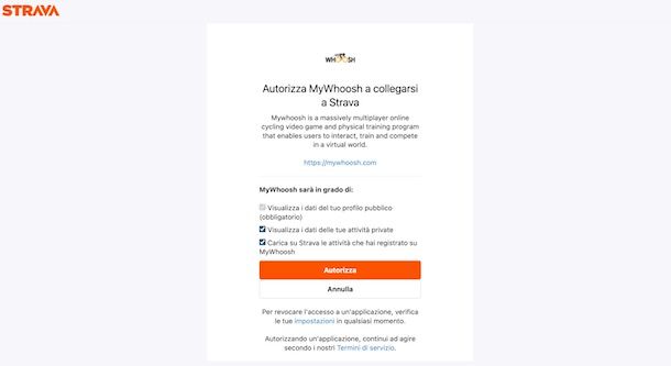 Collegare MyWhoosh a Strava
