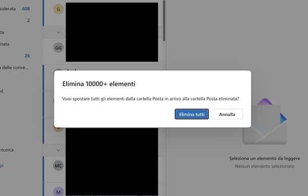 Eliminare tutte email Microsoft Outlook Web