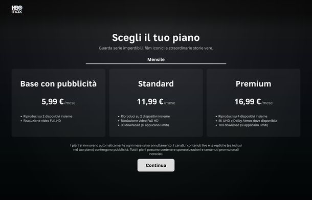 HBO Max piani prezzi