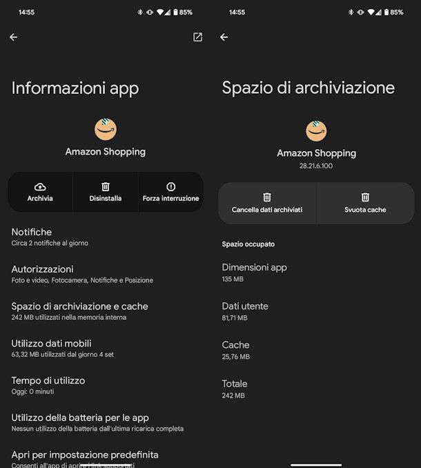 Cancellare i dati e la cache delle app