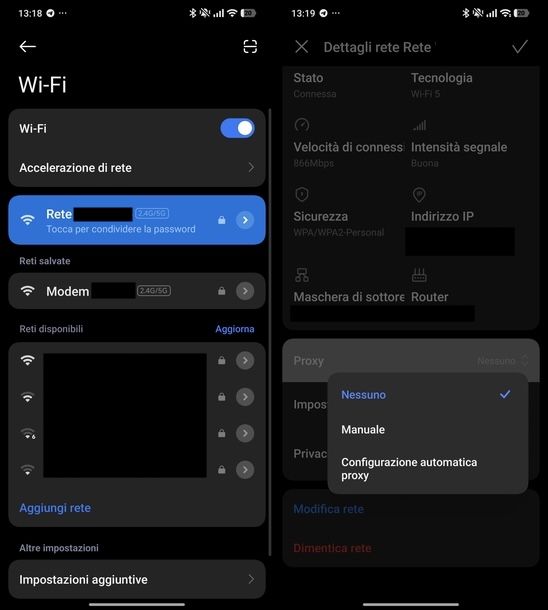 Disattivare proxy Android