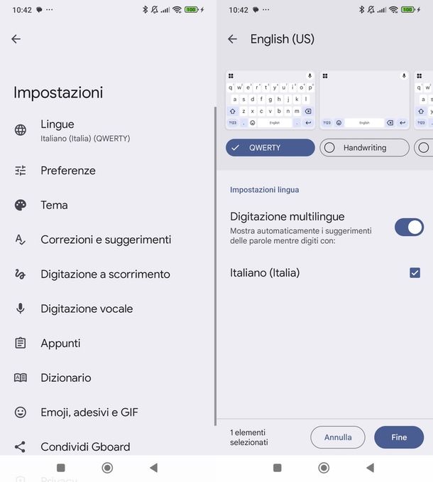 Gboard cambiar lingua su WhatsApp Android