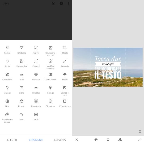 schermate app Snapseed