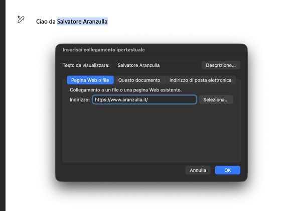 Creare link su Word macOS