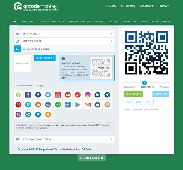 Generare QR Code QRCode Monkey