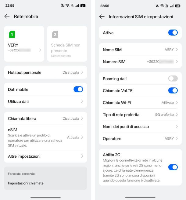 Come disattivare VoLTE su OPPO