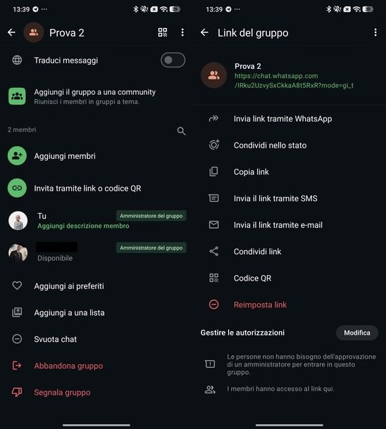 Creare gruppo su WhatsApp con link Android