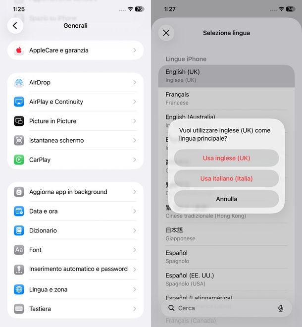 aggiungere lingua iPhone