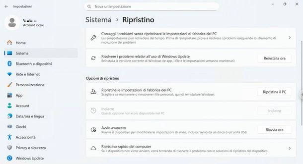 modalità provvisoria Windows 11 impostazioni