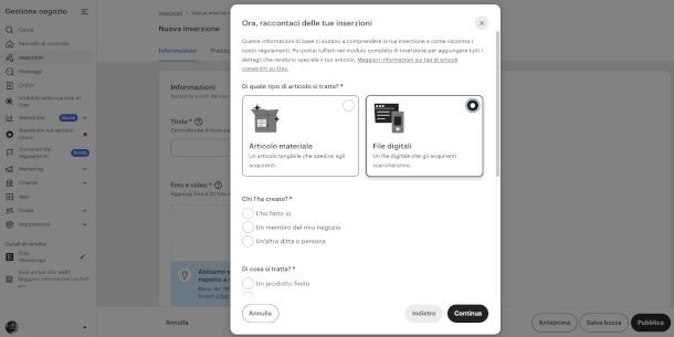pubblicazione prodotto digitale su Etsy