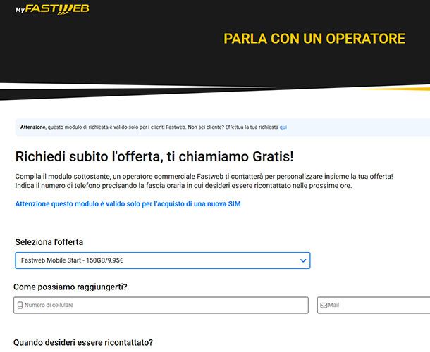 Ricontatto Fastweb