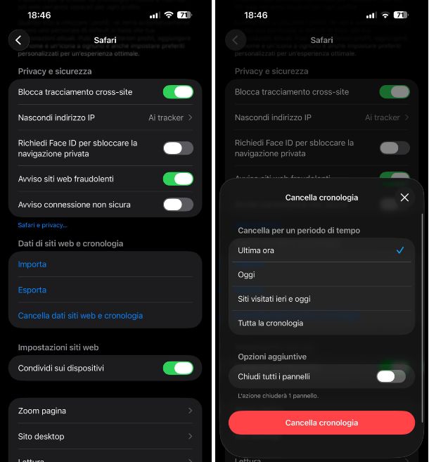 Cancellare la cronologia del browser