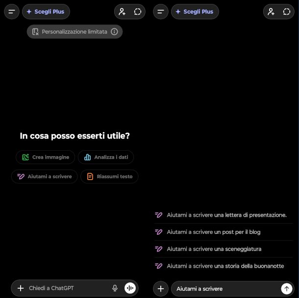 schermate app ChatGPT