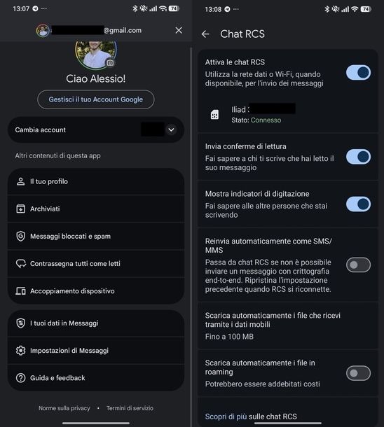 Attivare chat RCS Messaggi Google