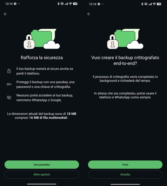 Attivare backup crittografato end-to-end WhatsApp Android
