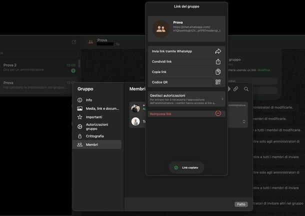 Creare gruppo su WhatsApp con link macOS