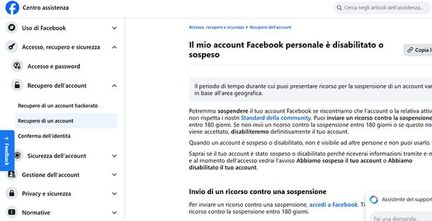 Account Facebook disabilitato