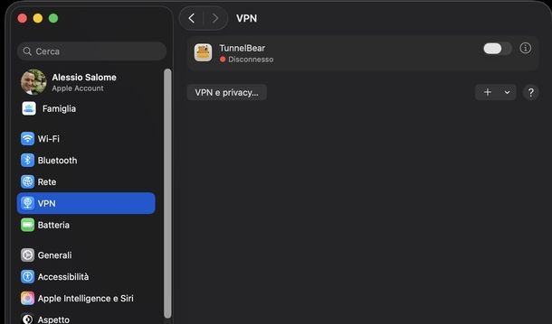 Disattivare VPN macOS