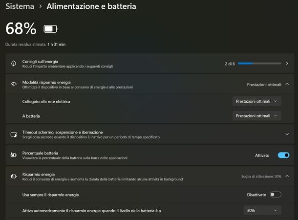 Disattivare risparmio energetico PC Windows