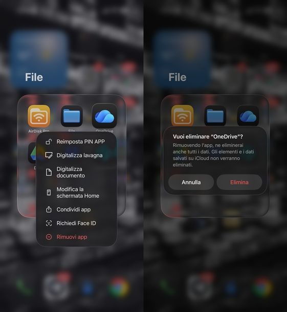 Disinstallare app OneDrive iOS