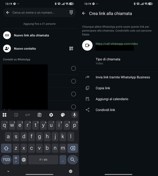 Creare link chiamata WhatsApp Android