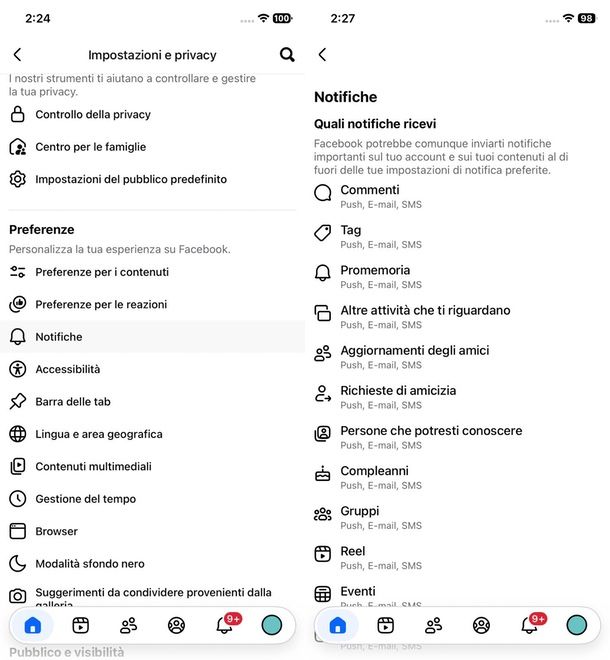 eliminare notifiche Facebook via email app