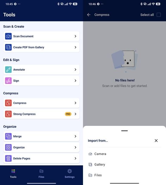 Ridurre dimensioni file PDF Smallpdf Android