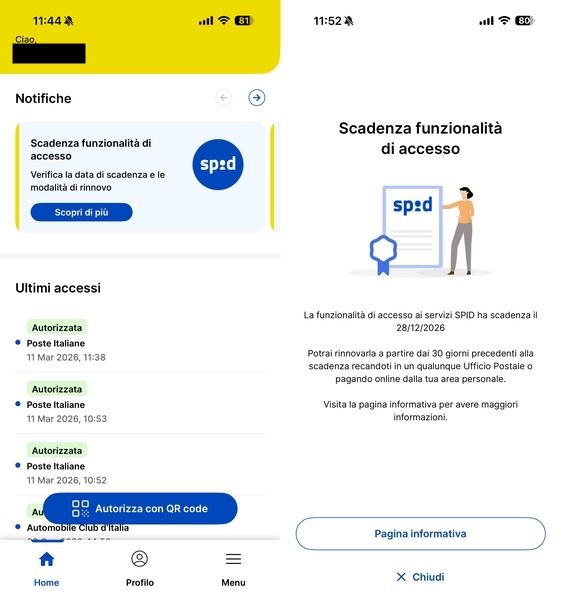 Vedere scadenza SPID Poste app