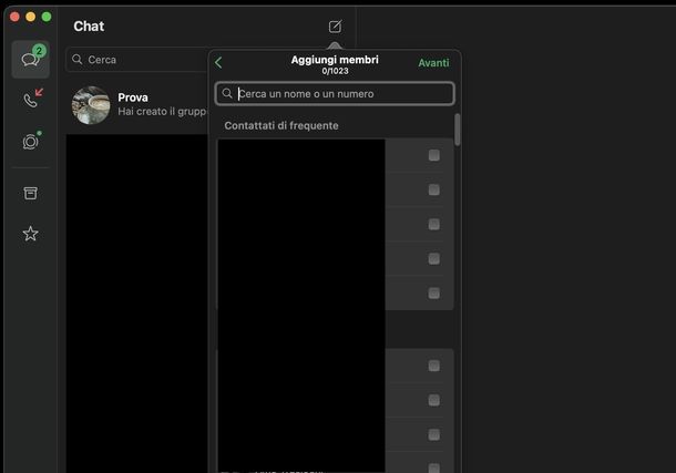 Creare gruppo su WhatsApp macOS