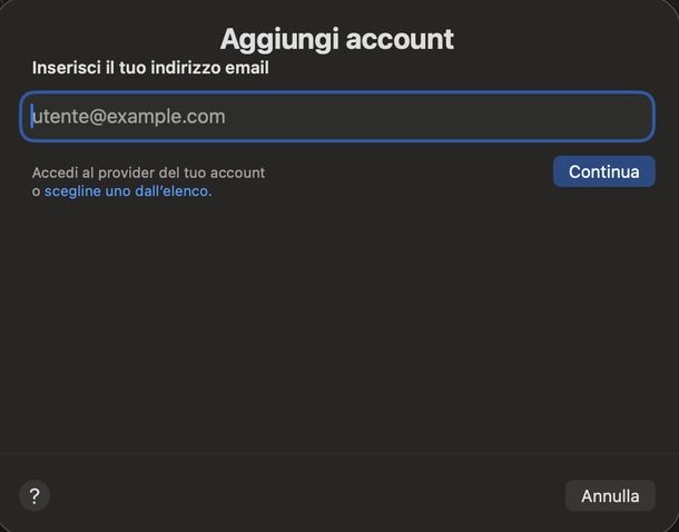 Aggiungere account Google impostazioni macOS