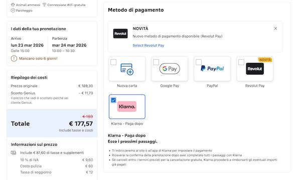 Pagamento su Booking