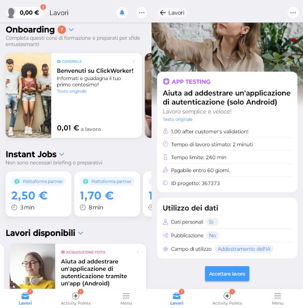 schermate app Clickworker