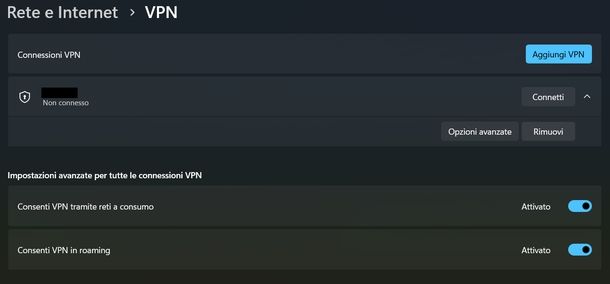 Disattivare VPN Windows