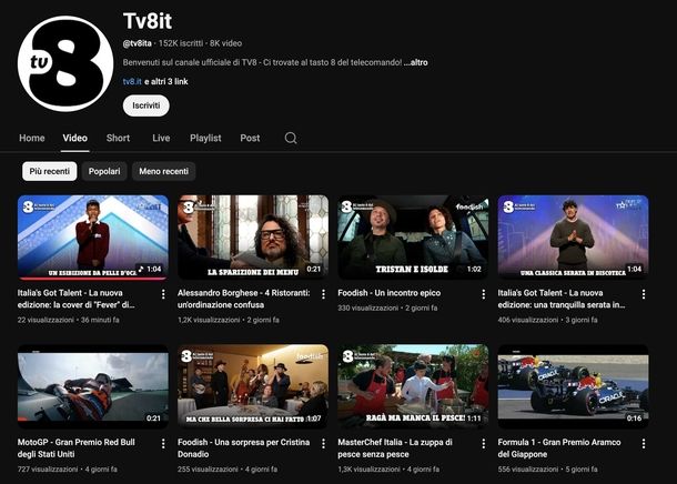 Rivedere programmi TV8 YouTube